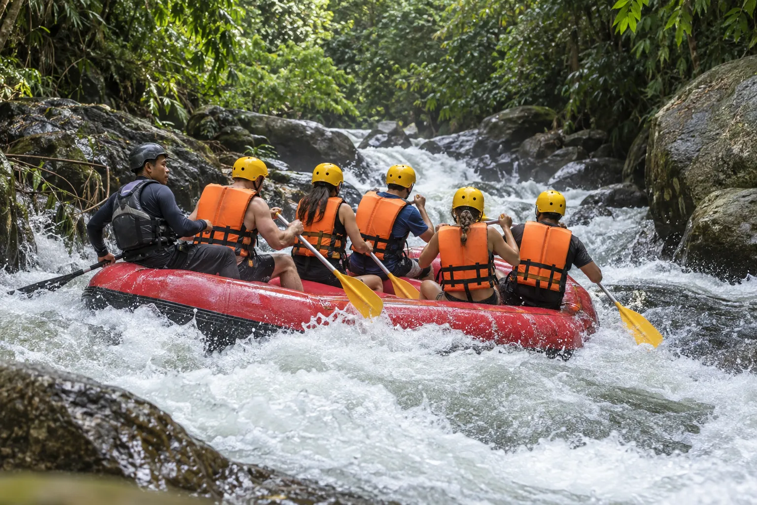 Rafting through white water rapids in Phang Nga